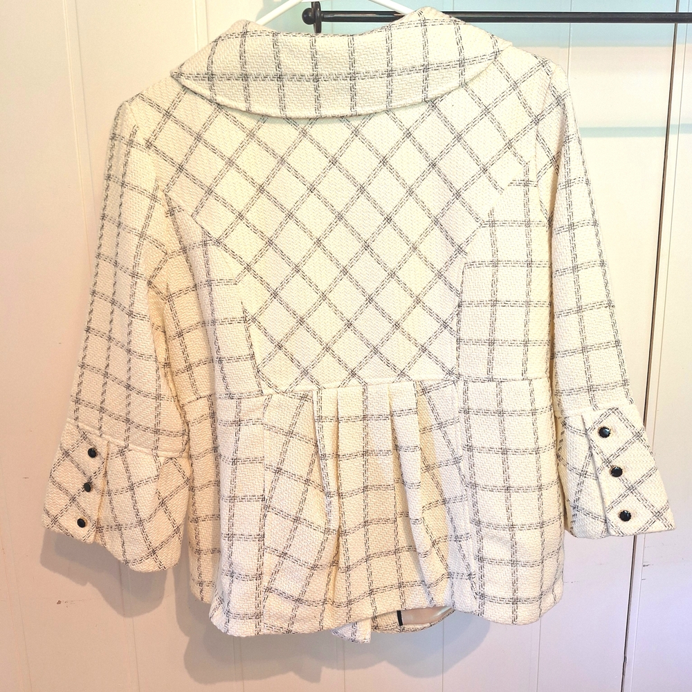 NWOT ELISABETTA HASSELBECK DIALOGUE, Elegant Cream Plaid Women's Jacket Size 14 - Picture 2 of 4